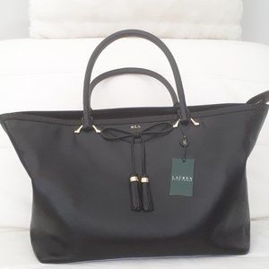 NWT Ralph Lauren Dundee Black Leather  L/XL Tote